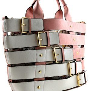 Pink Belted Flower Print 2 in 1 Handbag